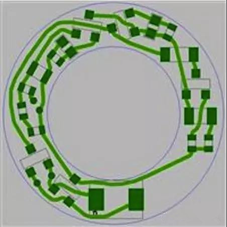圖6：PCB布線例子：(a)拓撲式自動布線器(完成了100%導線的布線)；